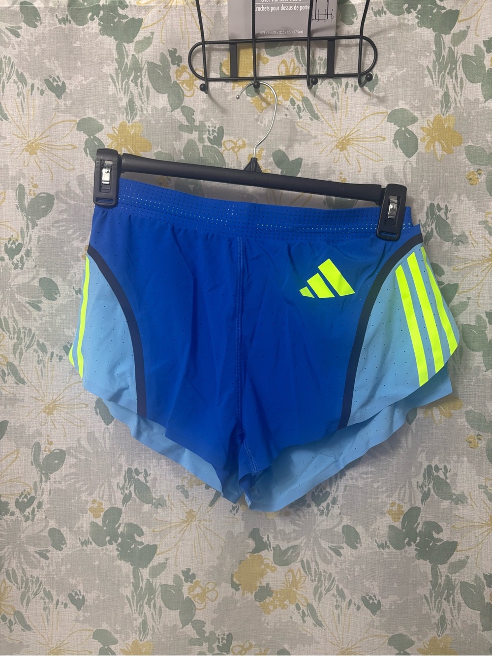 adidas Blue Athletic Shorts with Neon Yellow Accents - Women - Picture 3 of 8
